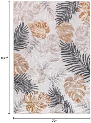 CAMILSON Indoor Outdoor Rug, Yellow 6’x9’ Leaf Tropical Botanical Area Rugs for Indoor and Outdoor patios, Easy-Cleaning Non-Shedding Living Room, Garden and Kitchen Washable Outside Carpet (6x9) - Image 2