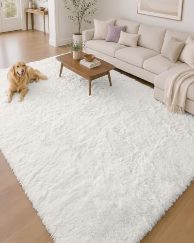 OLANLY 6x8 Machine Washable Large Area Rugs for Living Room, Bedroom, Soft Fluffy Shaggy Bedside Rug, Indoor Floor Carpet for Kids Girls and Boys, Dorms, Nursery, Home Decor Aesthetic, White by OLANLY