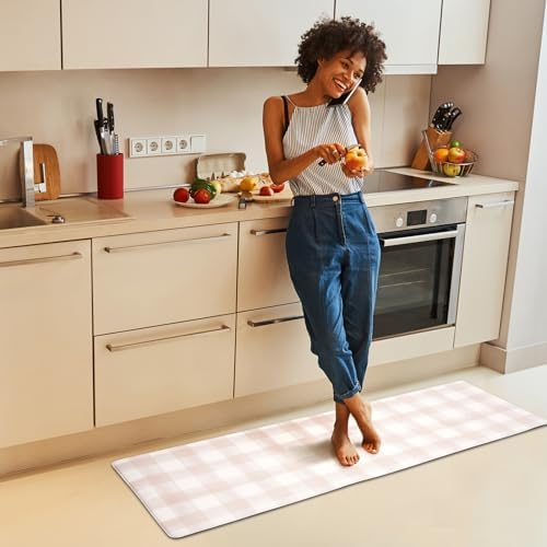 FRESHMINT Modern Farmhouse Plaid 2 Piece Set Kitchen Mats for Floor Anti Fatigue Waterproof & Non-Skid Kitchen Rugs Cushioned Kitchen Mat for Standing Washable Comfort Desk Kitchen Runners - Image 7