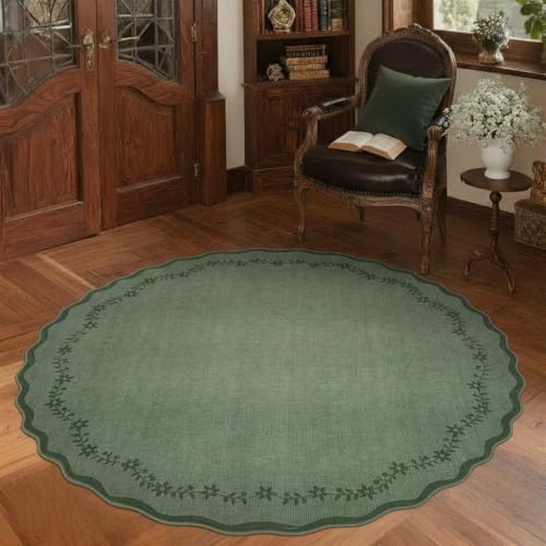 GarveeHome Round Rugs 6ft Scalloped Washable Circle Rug for Dining Room - Image 3