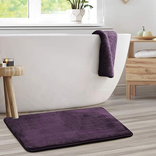 Clara Clark Bathroom Rugs, Velvet Memory Foam Bath Mat, Non-Slip, Machine Washable Bath Rugs - Dries Quickly, Ultra Soft Plush Bath Mats for Bathroom, 20 x 32, Dark Purple - Image 2