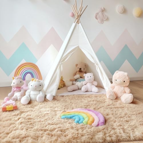 OLANLY Area Rugs for Living Room Bedroom, Machine Washable 4x5.9 ft Soft Fluffy Shaggy Bedside Rug, Indoor Floor Carpet for Kids Girls and Boys, Dorms, Nursery Rooms, Home Decor Aesthetic, Beige - Image 3