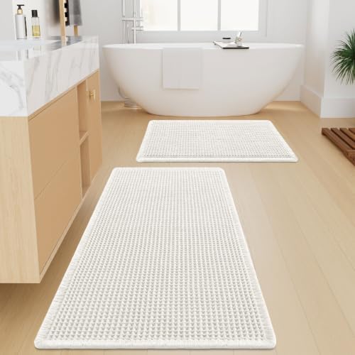 Smiry Waffle Bathroom Rugs Sets 2 Piece (60x20+30x20, White) by Smiry