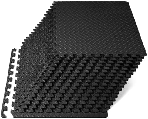 ProsourceFit Exercise Puzzle Mat 1/2-inch, EVA Interlocking Foam Floor Tiles for Home Gym, Workout Equipment, Kids Play Areas, Black, 72 SQ FT - 18 Tiles by ProsourceFit