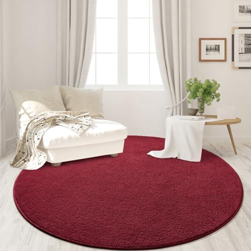 FlyDOIT Round Area Rugs for Bedroom Living Room, 4x4 Rose Red Super Soft Comfy Thickened Memory-Foam Indoor Circle Carpets, Modern Aesthetic Minimalist Carpet for Boys Girls Adults Nursery Home Décor - Image 3