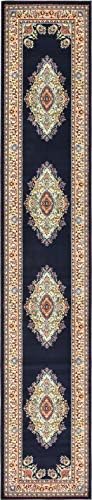 Unique Loom Reza Collection Traditional Persian Style Area Rug, Runner 3' 0" x 16' 5", Navy Blue/Ivory by UniqueLoom