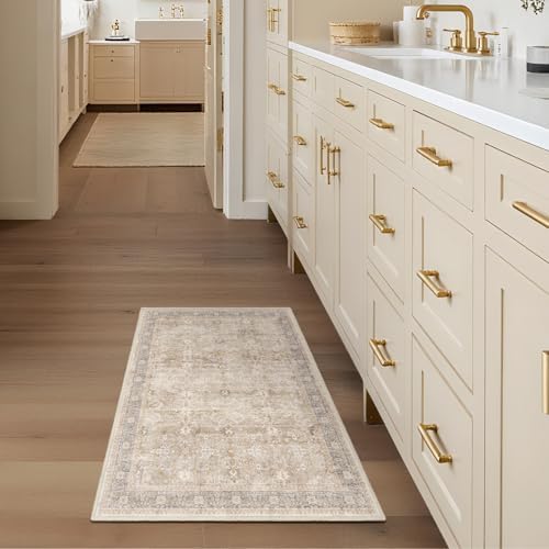 Beige Entryway Rug Indoor, 2x3 Small Door Rugs for Entry Way/Kitchen/Bathroom, Washable Non Slip Low Pile Thin Door Mat Indoor Entrance, Vintage Neutral Earth Tone Rug with Decorative Fringe - Image 4