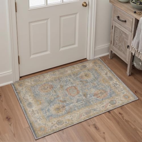 Bavni 2X5 Washable Hallway Runner Rug, Boho Vintage Floral Non Slip - Image 7