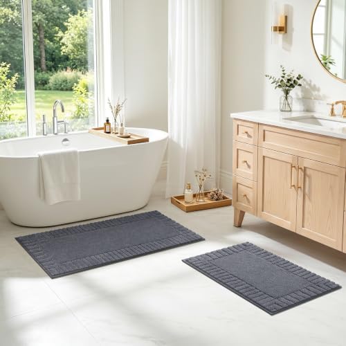Pauwer Bathroom Rugs Sets 2 Piece, Non Slip Plush Bath Mats, Dark Grey - Image 7