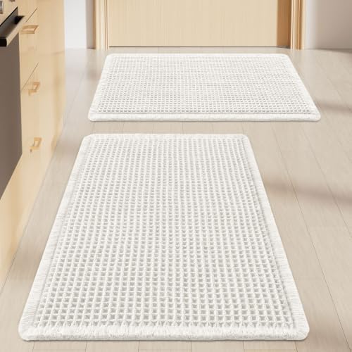 Smiry Waffle Bathroom Rugs Sets 2 Piece (30x18+24x16, White) by Smiry