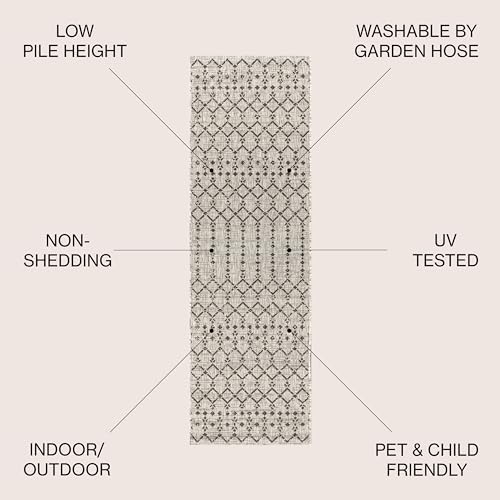 JONATHAN Y Moroccan Geometric Indoor Outdoor Runner Rug 2X20 Light Gray/Black, Ourika Textured Weave for Backyard, Patio, Porch, Easy-Cleaning, High Traffic Pet-Friendly, Non-Shedding SMB108E-220 - Image 2