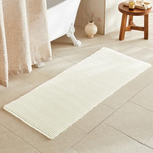 TYUU Cream White Waffle Runner Rug Bathroom, Long Boho Bath Mat, 60x24 by TYUU
