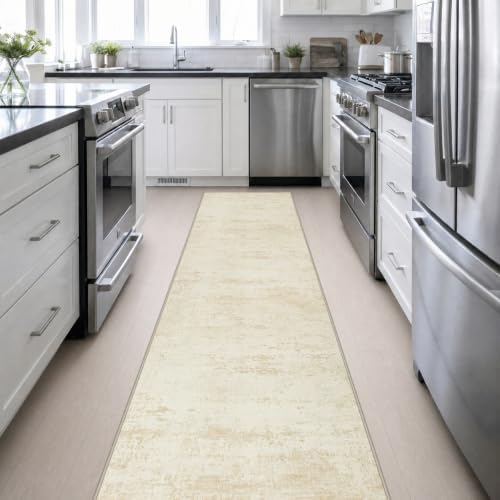 2.6x14 Washable Runner Rug:Modern Abstract Indoor Soft Carpet Beige - Image 5