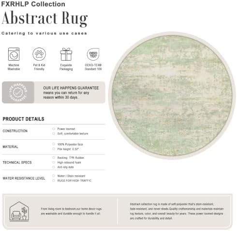 Round Area Rug Living Room: 5 ft Modern Washable Indoor Carpet - Image 2