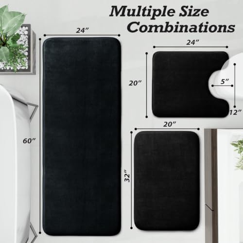 HUXMEYSON Bathroom Rugs Sets 3 Piece, Non-Slip & Quick Dry Bath Mat Set, Ultra Soft Velvet Bath Rugs for Bathroom, Toilet and Shower Floor, Black - Image 2