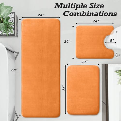 HUXMEYSON Bathroom Rugs Sets 3 Piece, Non-Slip & Quick Dry Bath Mat Set, Ultra Soft Velvet Bath Rugs for Bathroom, Toilet and Shower Floor, Orange - Image 2