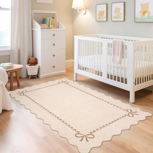 GarveeHome Scalloped Bow Rug 4x6 Washable Beige Rug for Bedroom Living Room - Image 4