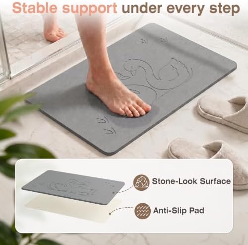AWW Stone Bath Mat, Diatomaceous Earth, Swan Pattern, Grey - Image 4