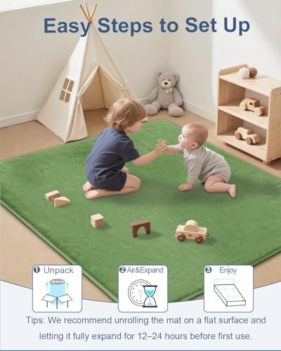 SEPARO Thick Baby Play Mat for Floor,50x50 Playpen Mat,Safe,Non-Slip,Green - Image 5