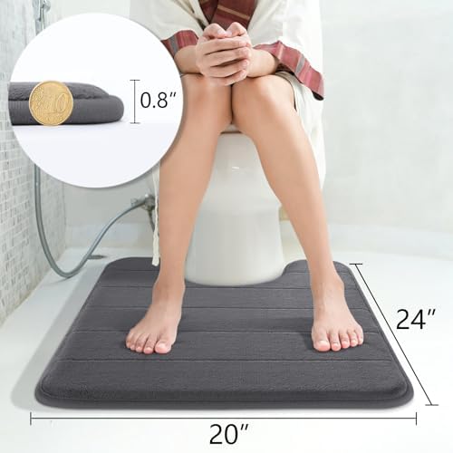Yimobra Memory Foam Toilet Bath Mat U-Shaped, 24 X 20 Inches,Soft and Comfortable, Super Water Absorption, Non-Slip, Machine Wash and Easier to Dry for Bathroom Commode Contour Rug, Dark Gray - Image 3