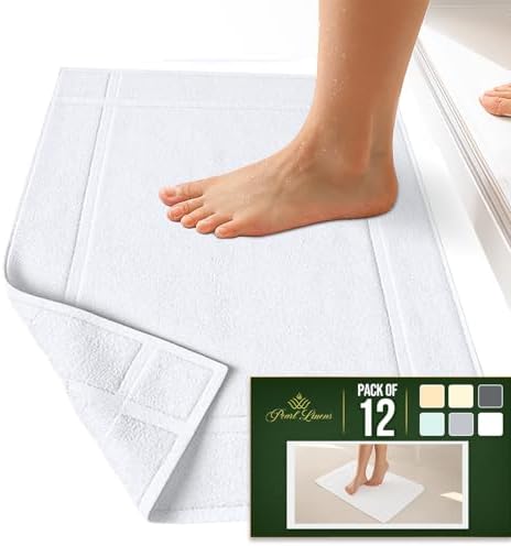 Pearl Linens 12 Pack Cotton Bath Mats for Bathroom, 20" X 30", White - Image 3