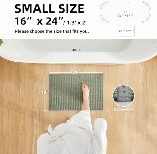 TYUU Bathroom Rugs Non Slip Washable, Super Absorbent Thin Bath Mat Small Quick Dry Low Pile Bathroom Rug, Sage Green 16"x24" - Image 2