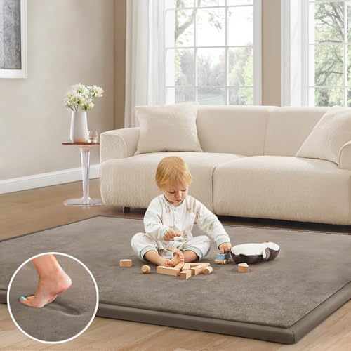 Baby Play Mat for Floor Nursery Rug Muscle Mat Area Rug Playroom Rug 39"x59" Playpen Mat Elastic Foam 1.3" Thick Crawling Mat for Babies,Toddlers, Infants, Kids,Camel by ILPEOD