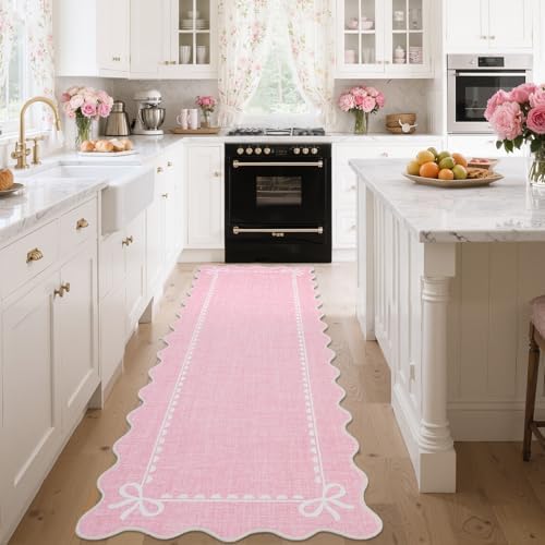 GarveeHome Scalloped Hallway Runner Rug 2x6 Non Slip Bedroom Rugs, Pink - Image 3