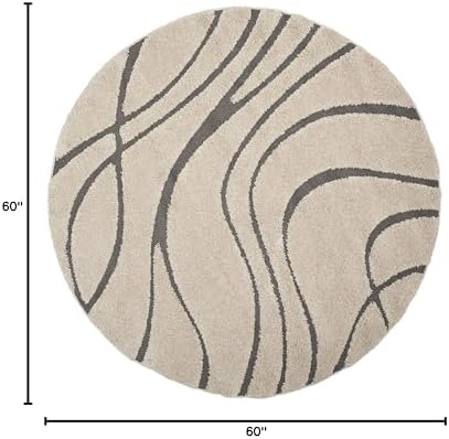 SAFAVIEH Florida Shag Round Rug 5', Soft Plush Cream & Grey SG471-1180 - Image 2
