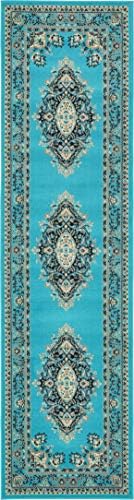 Unique Loom Reza Collection Traditional Persian Style Area Rug, 2 ft 7 in x 10 ft, Turquoise/Ivory by UniqueLoom