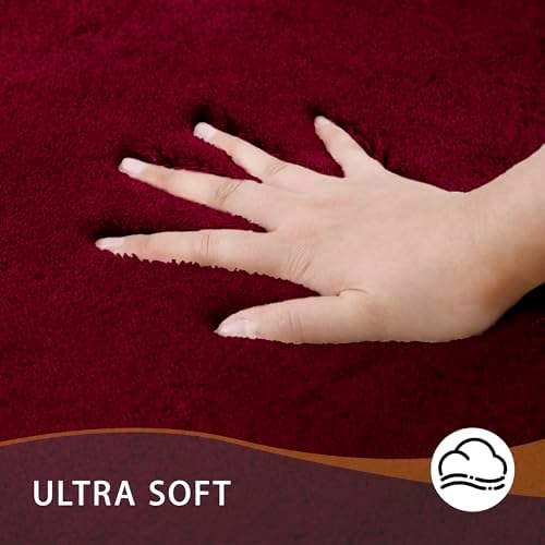 MINIDEAR Toilet Rugs 24x20 - U Shaped Wine Red Thick Memory Foam Contour Rugs,Ultra Soft & Plush Fluffy, Non-Slip, Quick Dry, Absorbent Washable Floor Microfiber Mat for Home Decor Accessories - Image 3