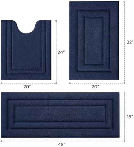 HOMEIDEAS Navy Blue Bathroom Rugs Set of 3, Non Slip Bath Runners - Image 2