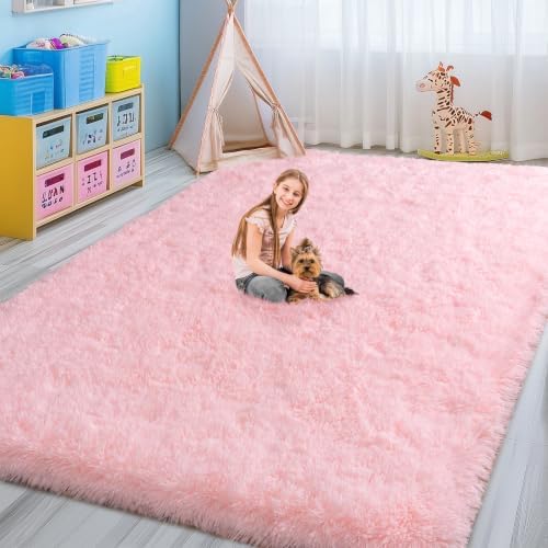 4x6 Fluffy Pink Rug for Bedroom Girls Washable Non-Slip - Image 2