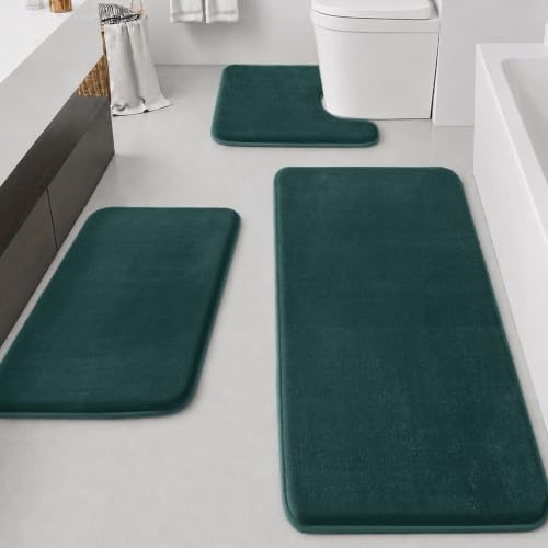 HUXMEYSON Bathroom Rugs Sets 3 Piece, Non-Slip & Quick Dry Bath Mat Set, Ultra Soft Velvet Bath Rugs for Bathroom, Toilet and Shower Floor, Peacock Blue by HUXMEYSON