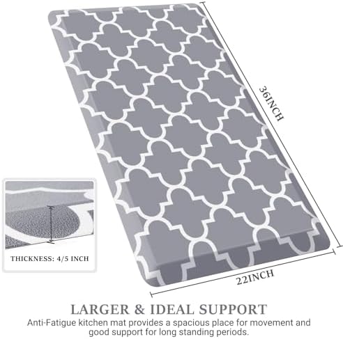 WISELIFE Anti Fatigue Mats for Kitchen Floor, 22" x 36", 4/5 Inch, Grey - Image 2
