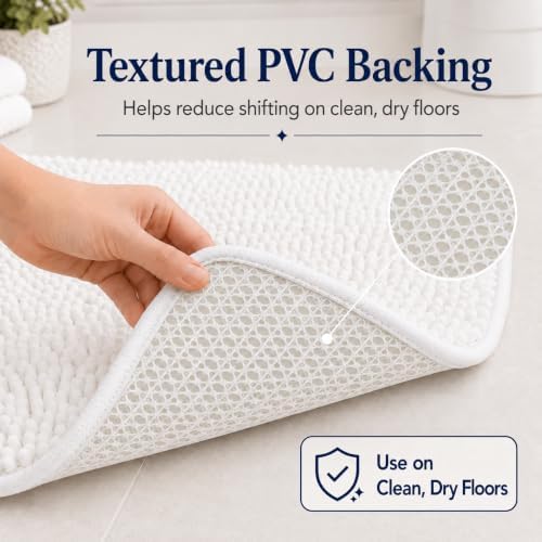 White Bathroom Rugs Chenille Bath Mat Set 3 Piece, Extra Soft, and Absorbent Shaggy Rugs, Machine Wash and Dry, Perfect Plush Carpet Mats for Tub, Shower, Bathroom Rug Mats - Image 5