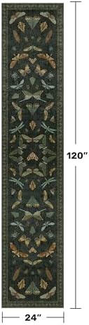 2x10 10ft Long Hallway Rug Runner - Washable Boho Rug for Entryway Idoor Non Slip, Dark Green Forest Butterfly Vintage Carpet, Low Pile & Soft Stain Resistant Indoor Décor - Image 2