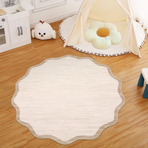 GarveeHome Scalloped Round Rugs 5Ft Washable Area Rug for Playroom - Image 3