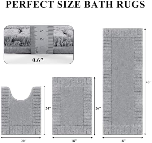 Pauwer Bathroom Rugs Sets 3 Piece, Microfiber Bath Mat Set, Light Grey - Image 2