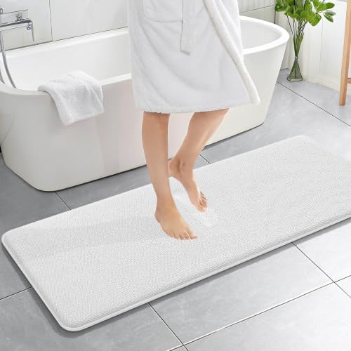 OLANLY Memory Foam Bathroom Runner Rugs 59x20, Absorbent Long Mat, White by OLANLY
