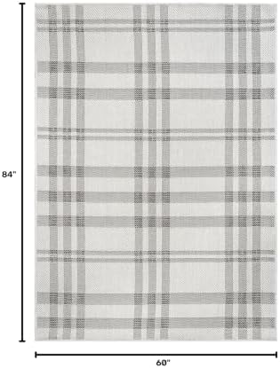 CAMILSON Easy Jute Rug 5x7, Indoor Outdoor Off-White Color Fiber Area Rugs for Living Room Patio and Kitchen Rug Checkred Boho Woven Design, Easy-Cleaning, Washable Outside Carpet (5 x 7) - Image 2