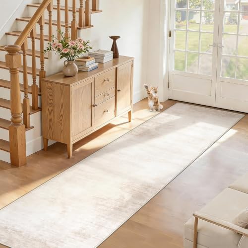 2x8 Runner Rug Washable Hallway Rugs: Modern Abstract Kitchen Rug Soft Non Slip Neutral Long Runners Stain Resistant Indoor Carpet for Entryway Bedroom Laundry Home(Beige,2'x8') by MXSANYOORUG