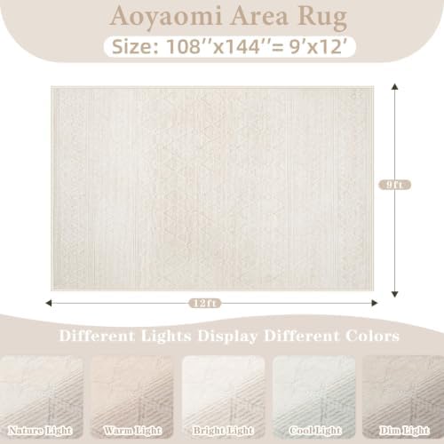 Area Rug for Living Room 9x12: Large Washable Boho Moroccan Rugs Geometric Neutral Rug, Non-Slip Foldable Morden Farmhouse Indoor Floor Carpet for Bedroom Dining Table Home(Modern Beige,9'x12') - Image 2