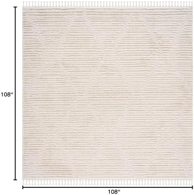 SAFAVIEH Marrakesh Collection Area Rug - 9' Square, Beige, Moroccan Trellis Design with Tassel Detail, Non-Shedding & Easy to Clean, Ideal for Living Room, Bedroom, Dining Space (MRK517C) - Image 3