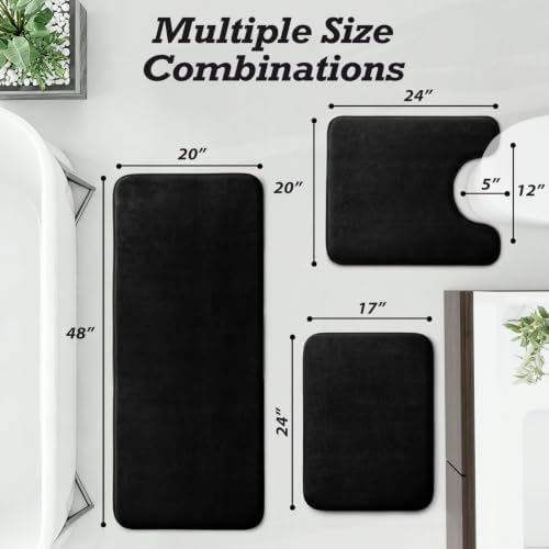 HUXMEYSON Bathroom Rugs Sets 3 Piece, Non-Slip & Quick Dry Bath Mat Set, Ultra Soft Velvet Bath Rugs for Bathroom, Toilet and Shower Floor, Black - Image 2
