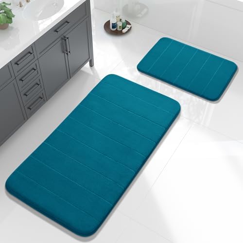 Yimobra Large Memory Foam Bathroom Mat Set, 44x24&24x17 in, Peacock Blue by Yimobra