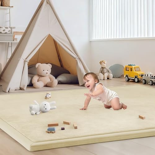 Baby Play Mat for Floor Nursery Rug Muscle Mat Area Rug Playroom Rug 59"x71" Playpen Mat Elastic Foam 1.3" Thick Crawling Mat for Babies,Toddlers, Infants, Kids,Light Beige by ILPEOD