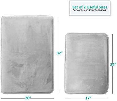 Clara Clark 2 Piece Bathroom Rugs Bath Mat Set, Velvet Memory Foam Bath Mats for Bathroom - Non-Slip, PVC Backing Bath Rugs, Washable - Dries Quickly, Silver - Image 3
