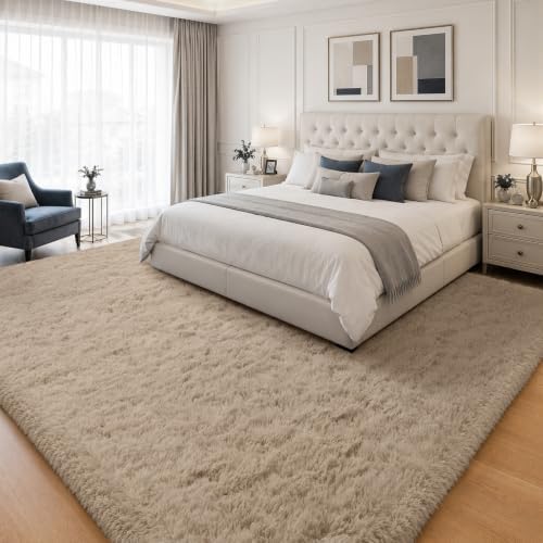 PLHXFR 9x12 Area Rugs Living Room: Fluffy Bedroom Rug Shag Carpet Camel - Image 3