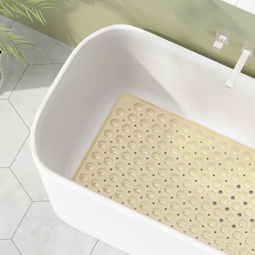 AmazerBath Shower Mat Non Slip 40 x 16 Inches, Shower Stall Mats with Suction Cups and Drain Holes, Non Slip Bath Mat for Tub for Elderly & Kids, Beige - Image 3